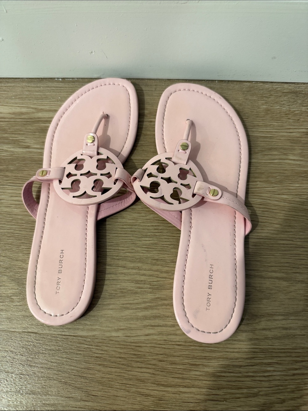 Tory Burch Pale Pink Logo Thong Sandals